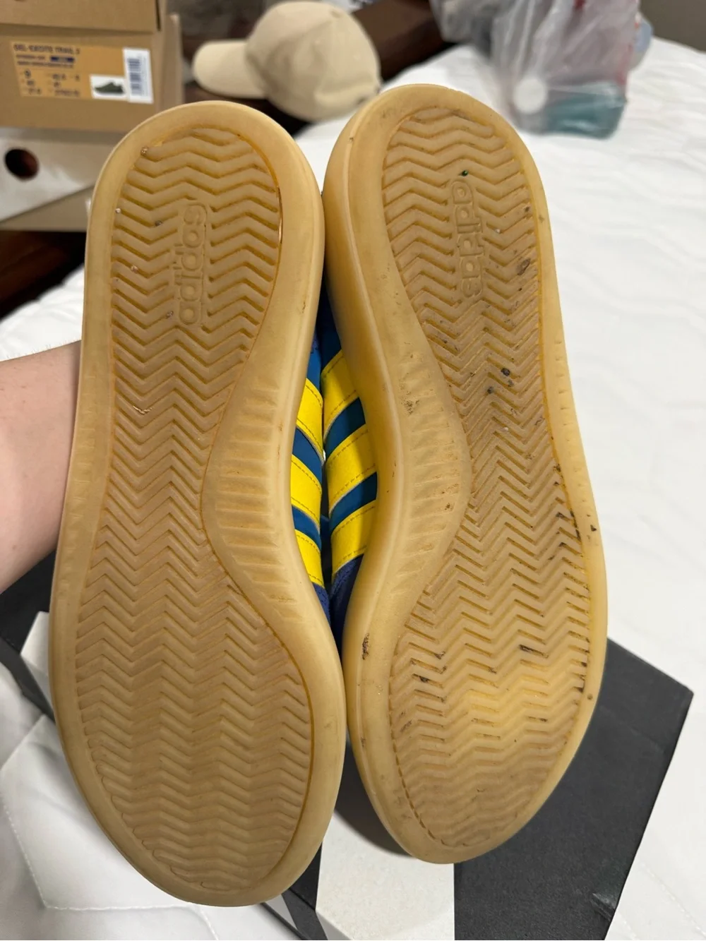 adidas Barreda Decode Blue and Yellow Suede Accent Sneakers